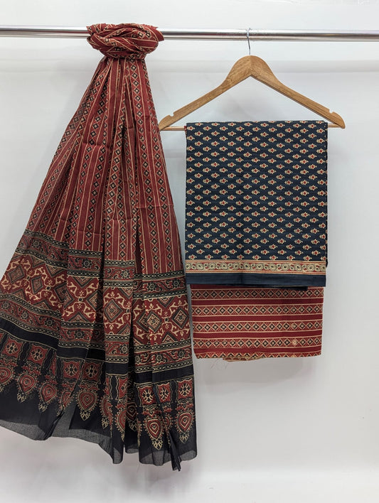 Hand Block Cotton Salwar Suit Set with Cotton Dupatta