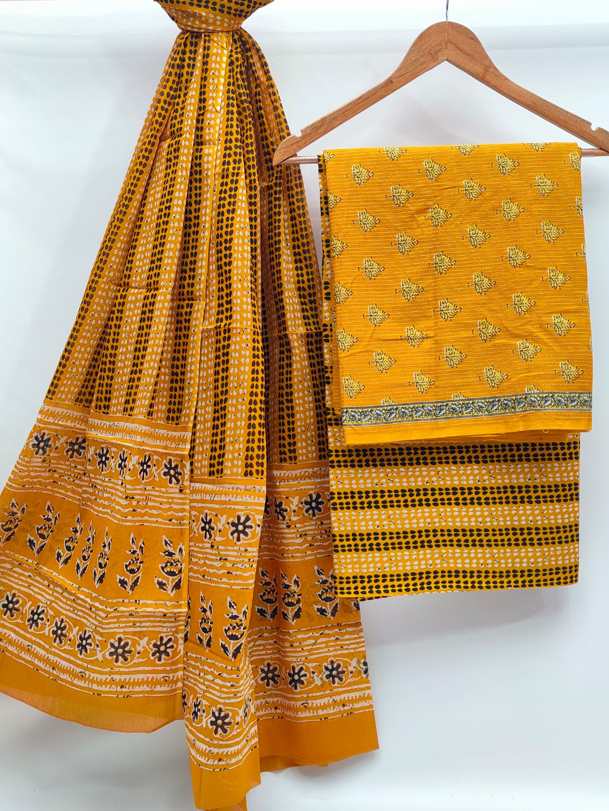 Hand Block Cotton Salwar Suit Set with Cotton Dupatta