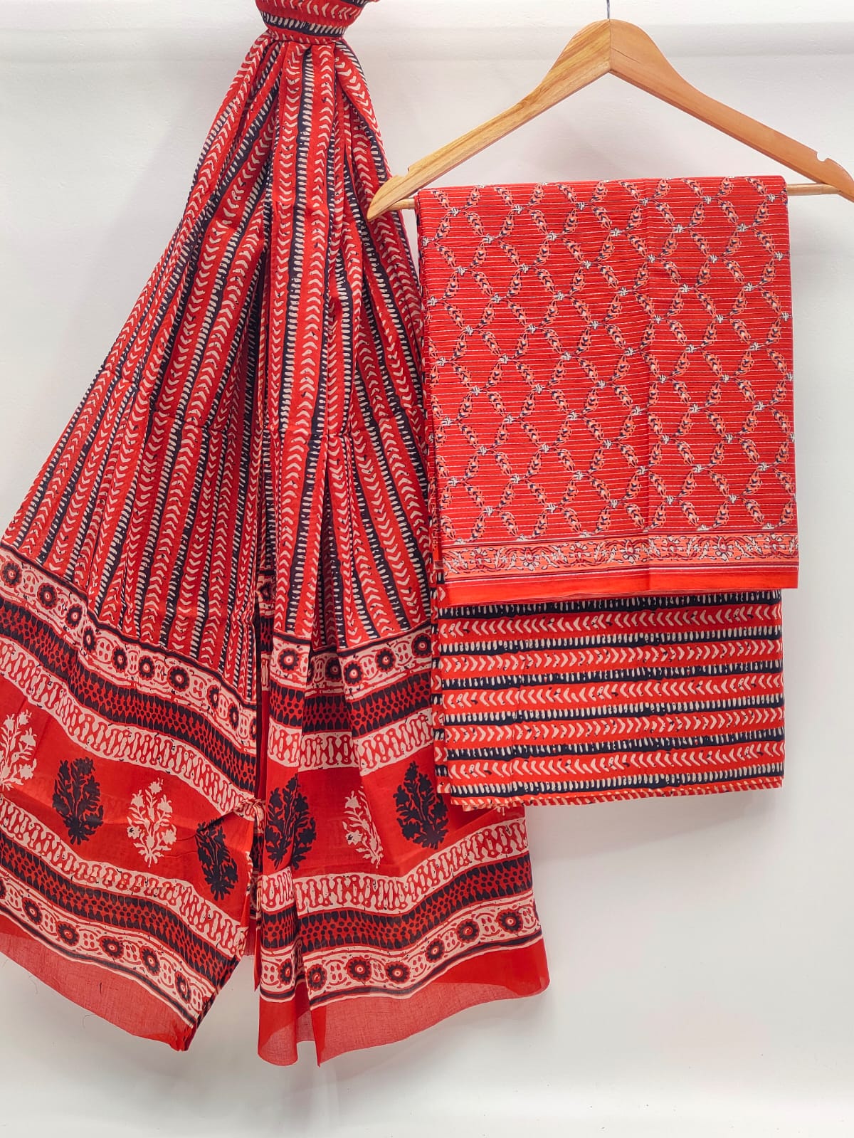 Hand Block Cotton Salwar Suit Set with Cotton Dupatta