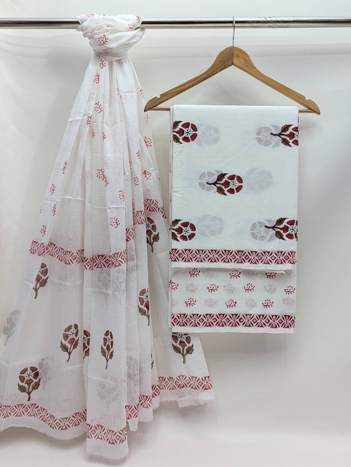 Hand Block Cotton Salwar Suit Set with Cotton Dupatta