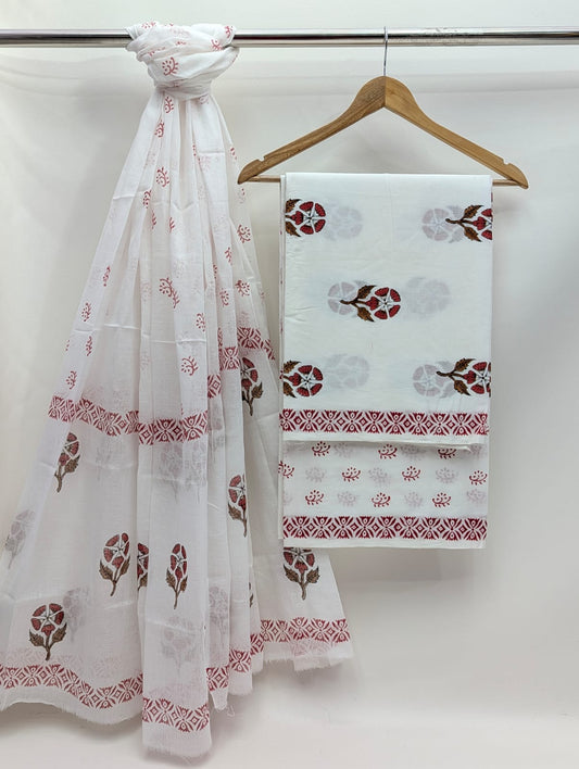Hand Block Cotton Salwar Suit Set with Cotton Dupatta