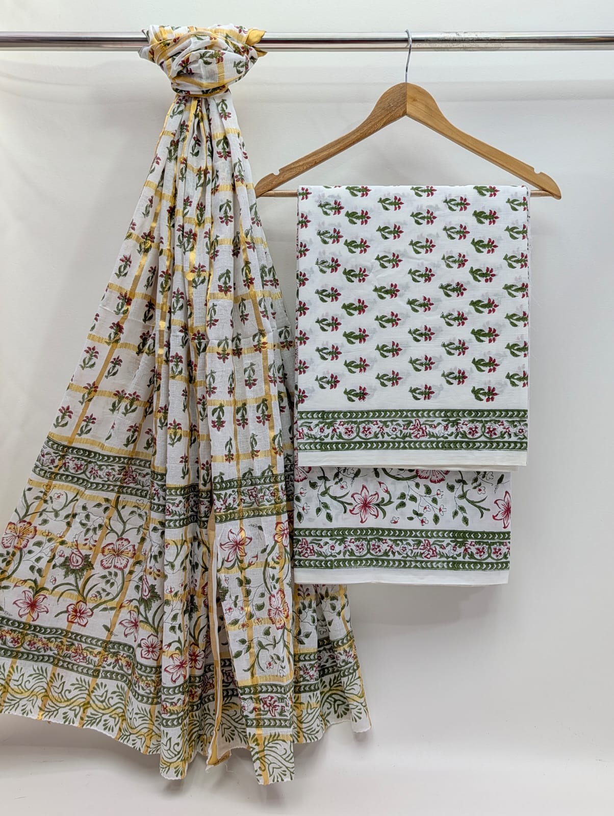 Hand Block Cotton Salwar Suit Set with Cotton Dupatta