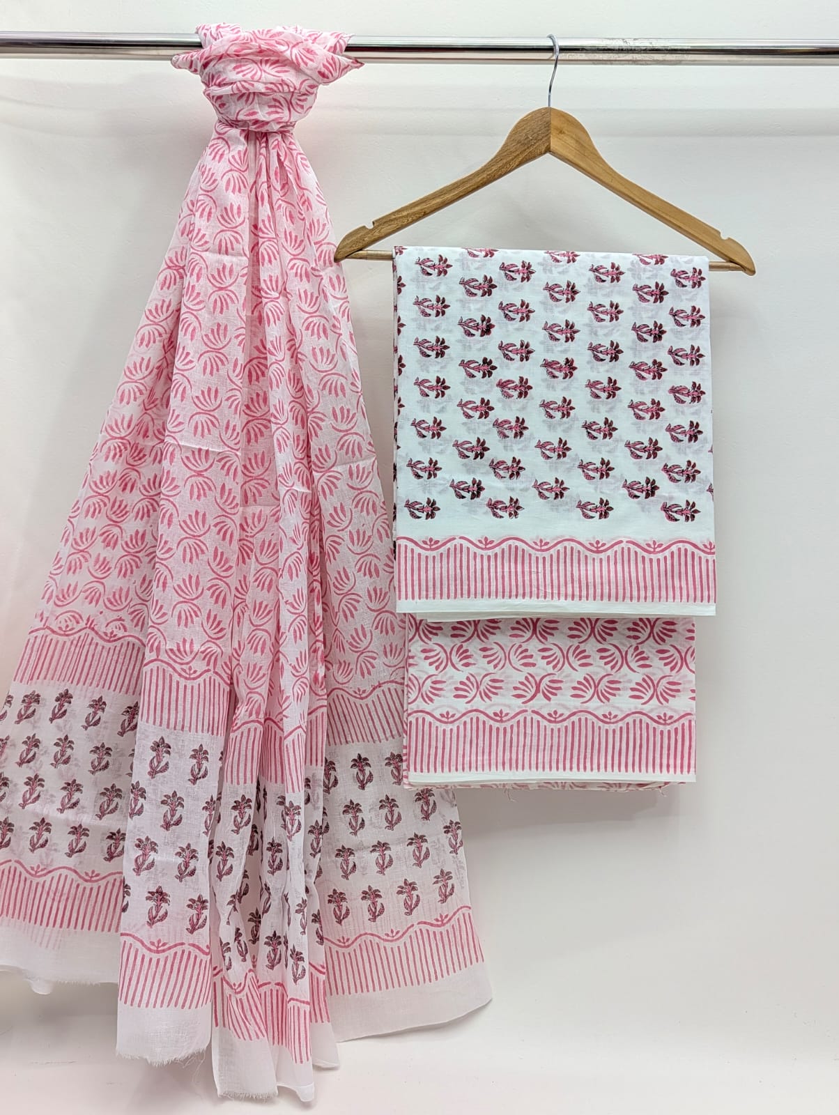 Hand Block Cotton Salwar Suit Set with Cotton Dupatta