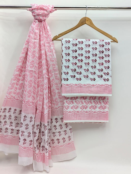 Hand Block Cotton Salwar Suit Set with Cotton Dupatta