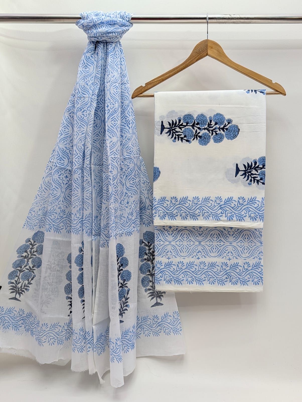 Hand Block Cotton Salwar Suit Set with Cotton Dupatta