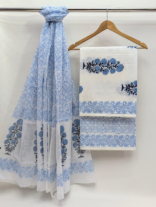 Hand Block Cotton Salwar Suit Set with Cotton Dupatta