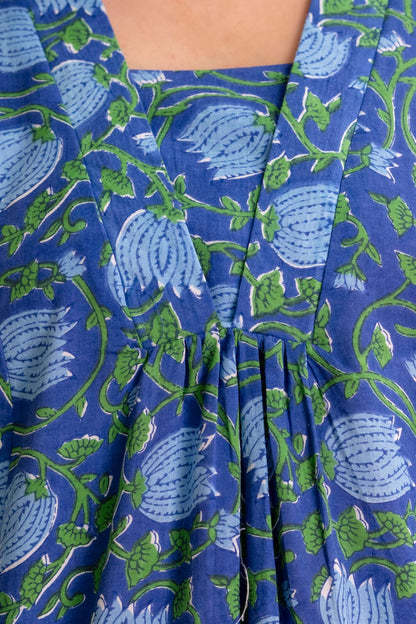 Indigo Floral Cotton Short Kurti for Women