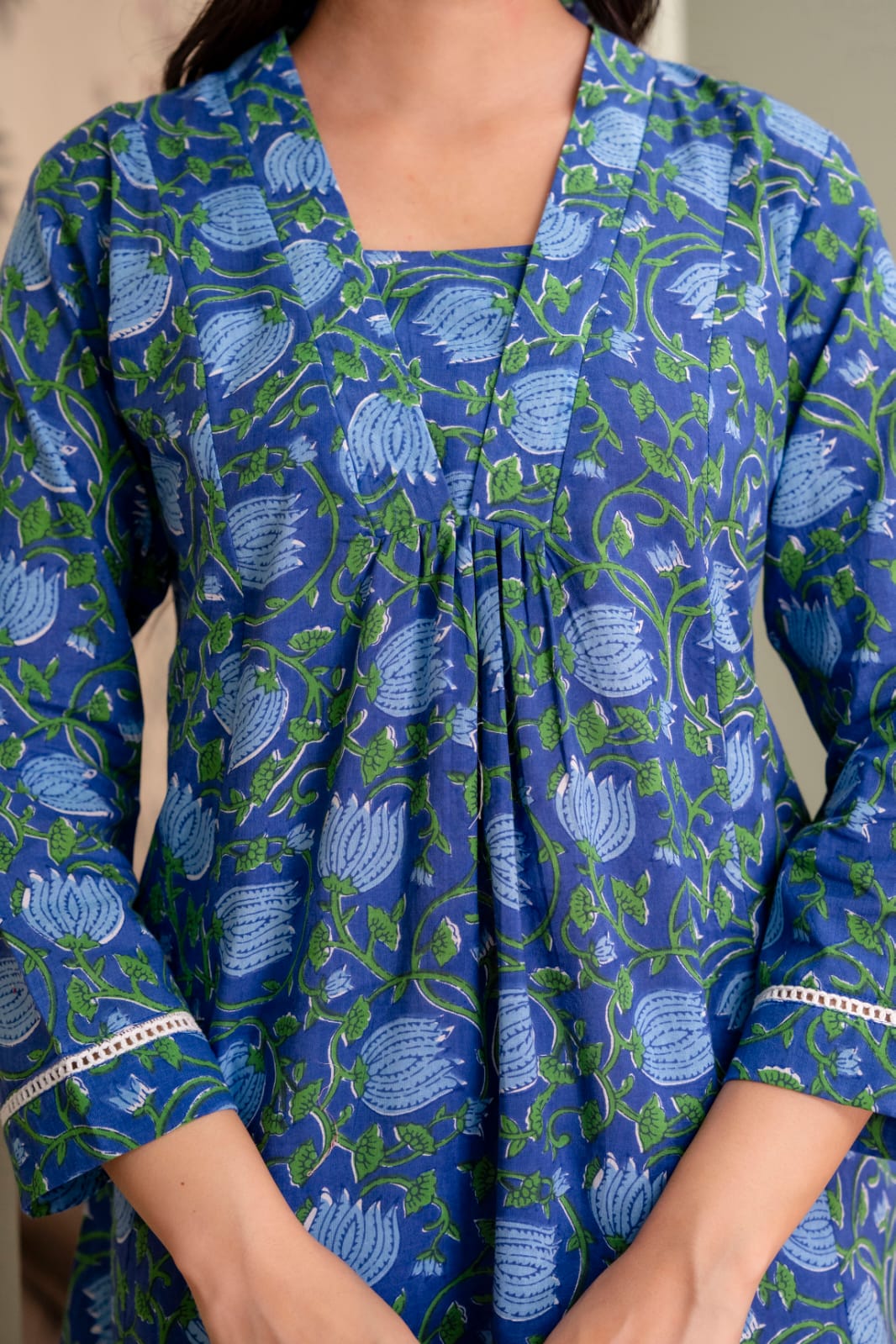 Indigo Floral Cotton Short Kurti for Women