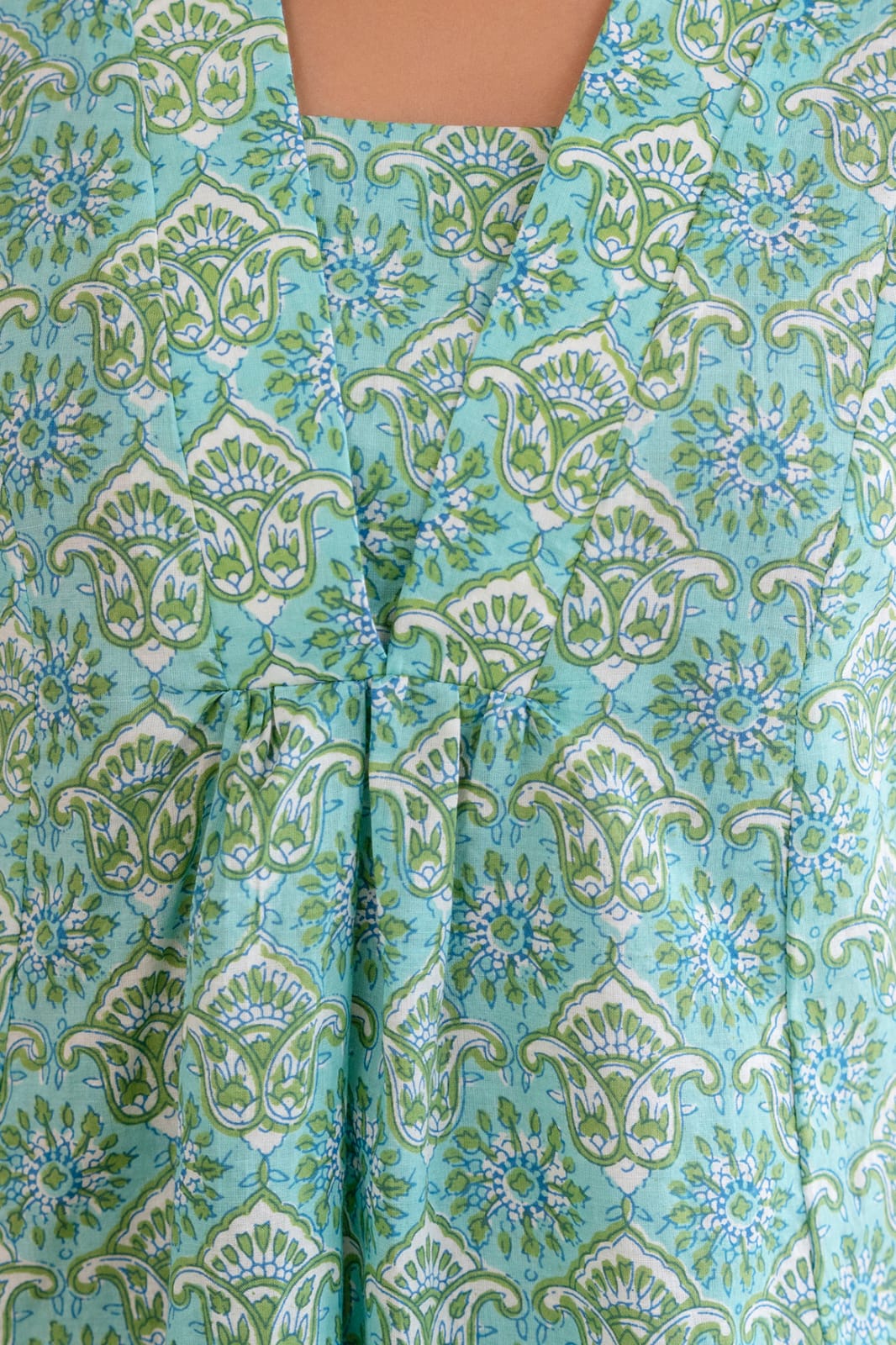 Mint Green Floral Cotton Short Kurti for Women