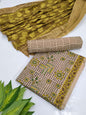 Hand Block Cotton Salwar Suit Set with Chiffon Dupatta  - TSPSCFTPA7