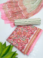 Hand Block Cotton Salwar Suit Set with Chiffon Dupatta  - TSPSCHVV38