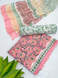 Hand Block Cotton Salwar Suit Set with Chiffon Dupatta  - TSPSCHVV39