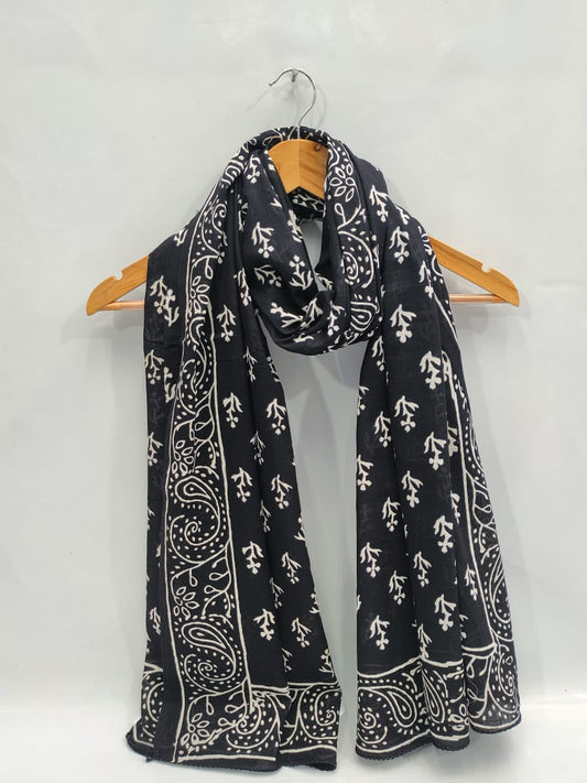 mul cotton dupatta stole hand block printed