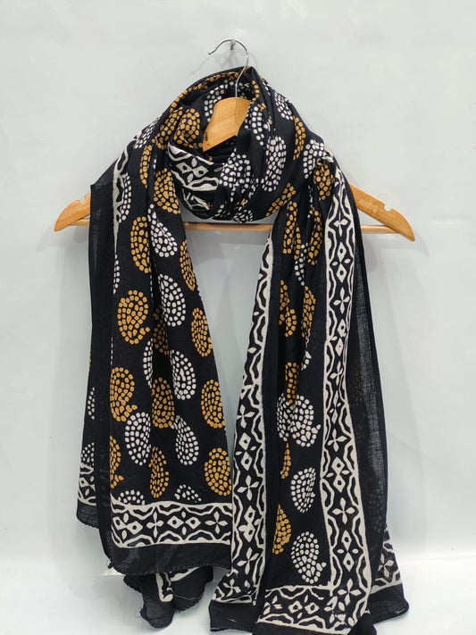 mul cotton dupatta stole hand block printed