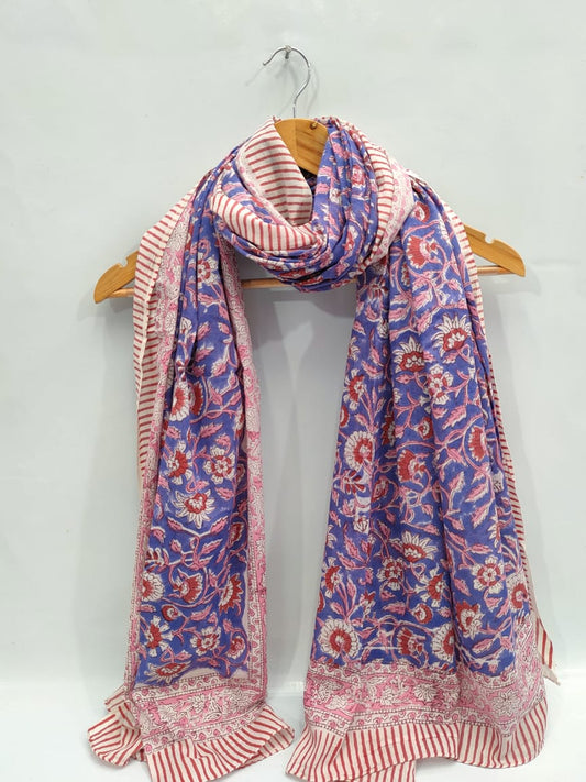 mul cotton dupatta stole hand block printed