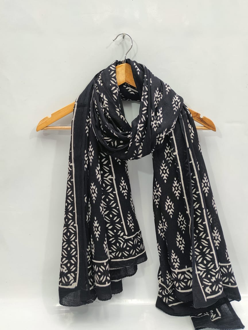 mul cotton dupatta stole hand block printed