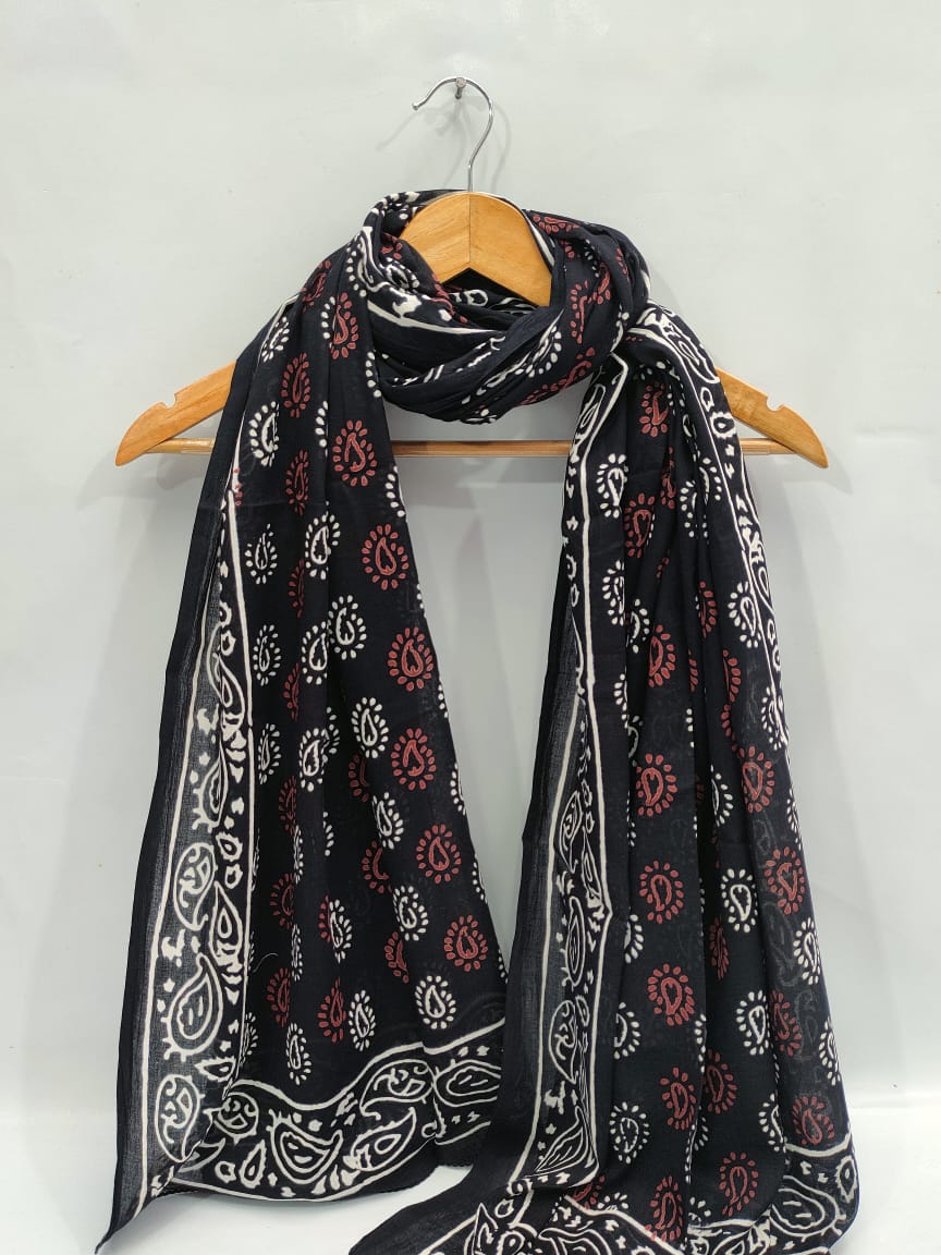 mul cotton dupatta stole hand block printed