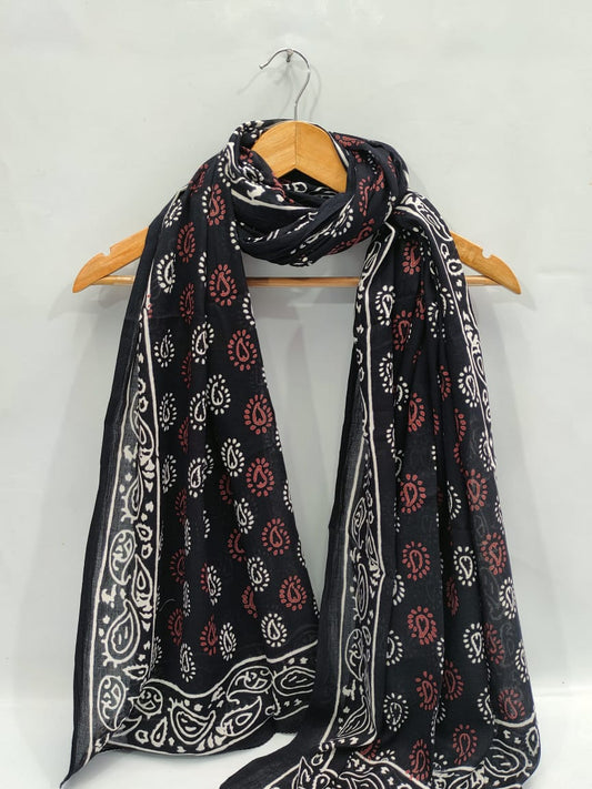 mul cotton dupatta stole hand block printed