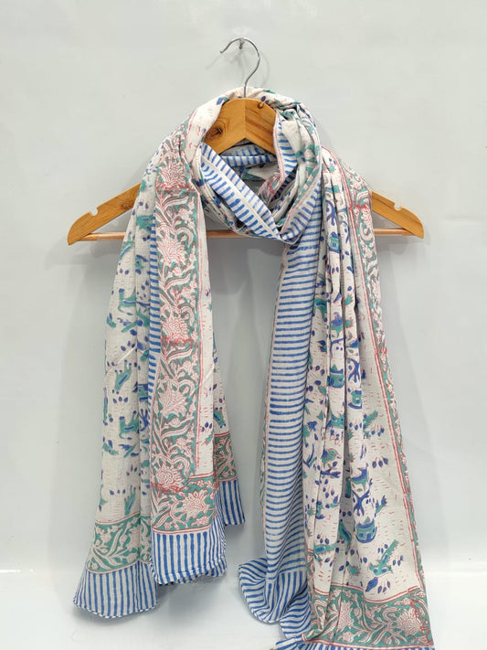 mul cotton dupatta stole hand block printed