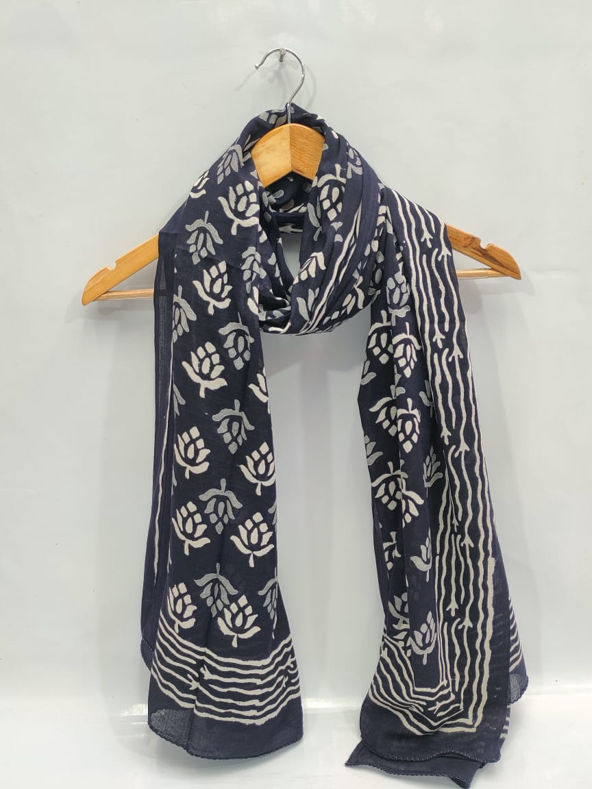 mul cotton dupatta stole hand block printed