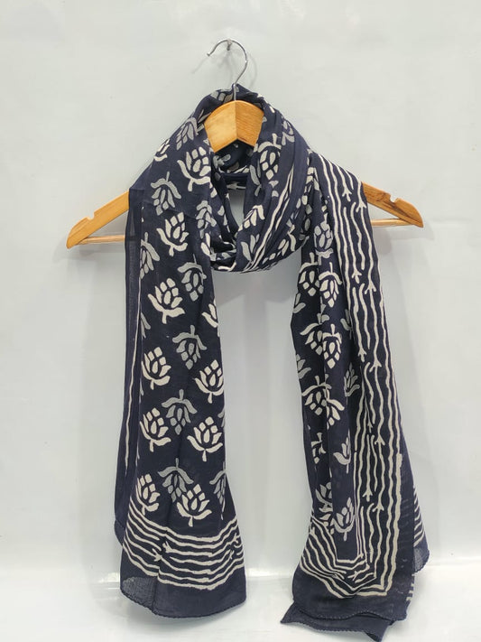 mul cotton dupatta stole hand block printed