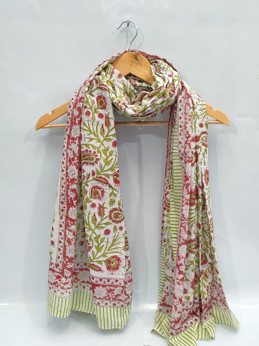 mul cotton dupatta stole hand block printed