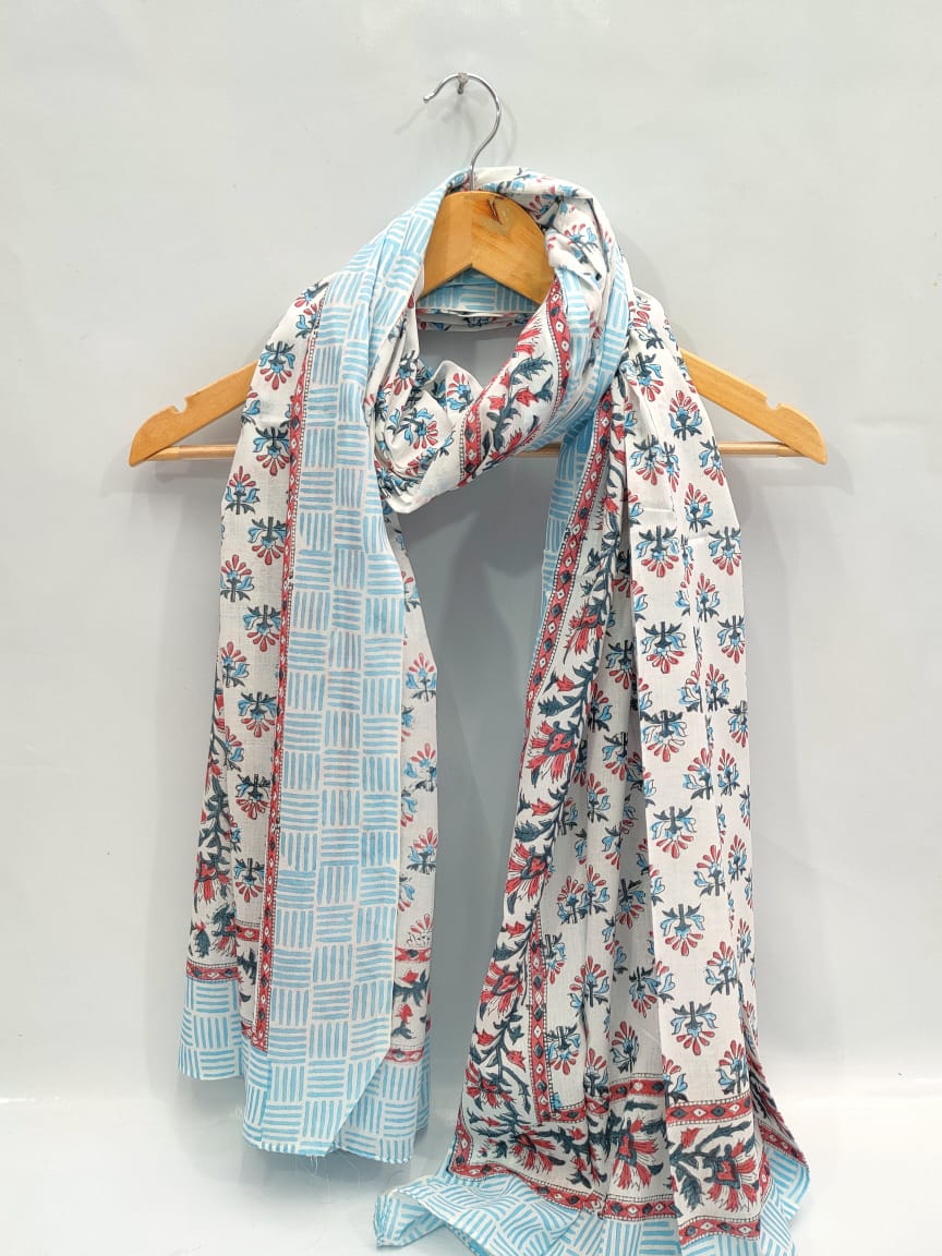 mul cotton dupatta stole hand block printed