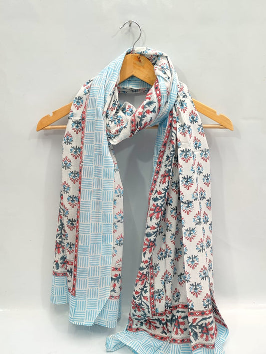 mul cotton dupatta stole hand block printed