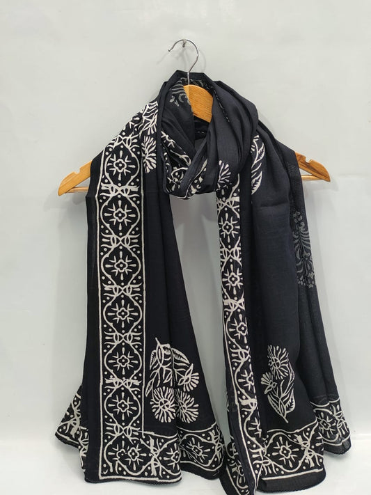 mul cotton dupatta stole hand block printed