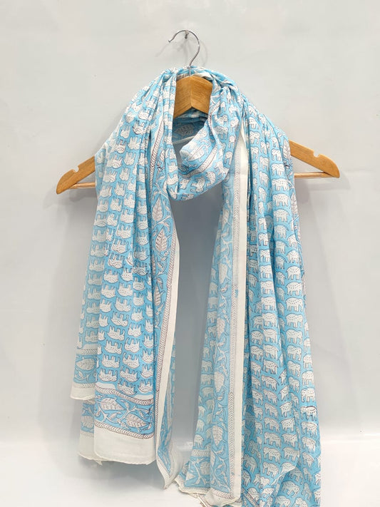 mul cotton dupatta stole hand block printed