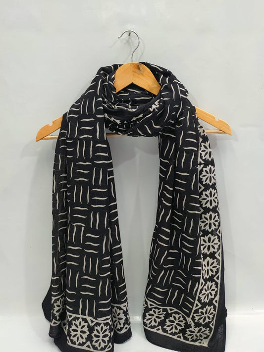 mul cotton dupatta stole hand block printed