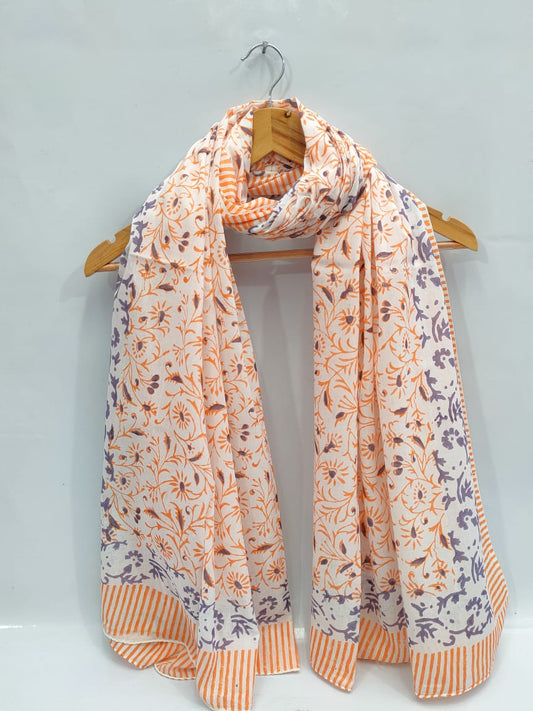 mul cotton dupatta stole hand block printed