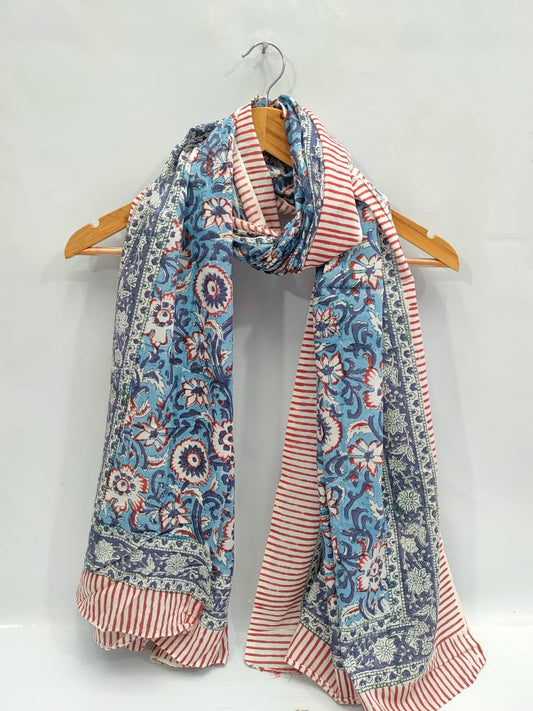 mul cotton dupatta stole hand block printed