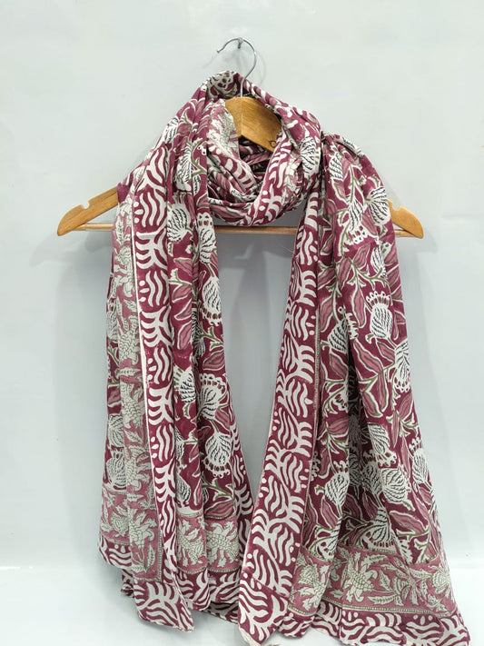 mul cotton dupatta stole hand block printed
