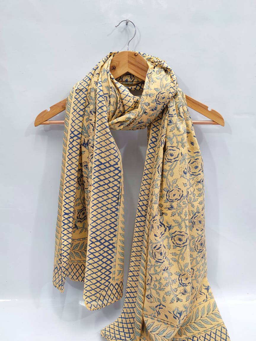 mul cotton dupatta stole hand block printed