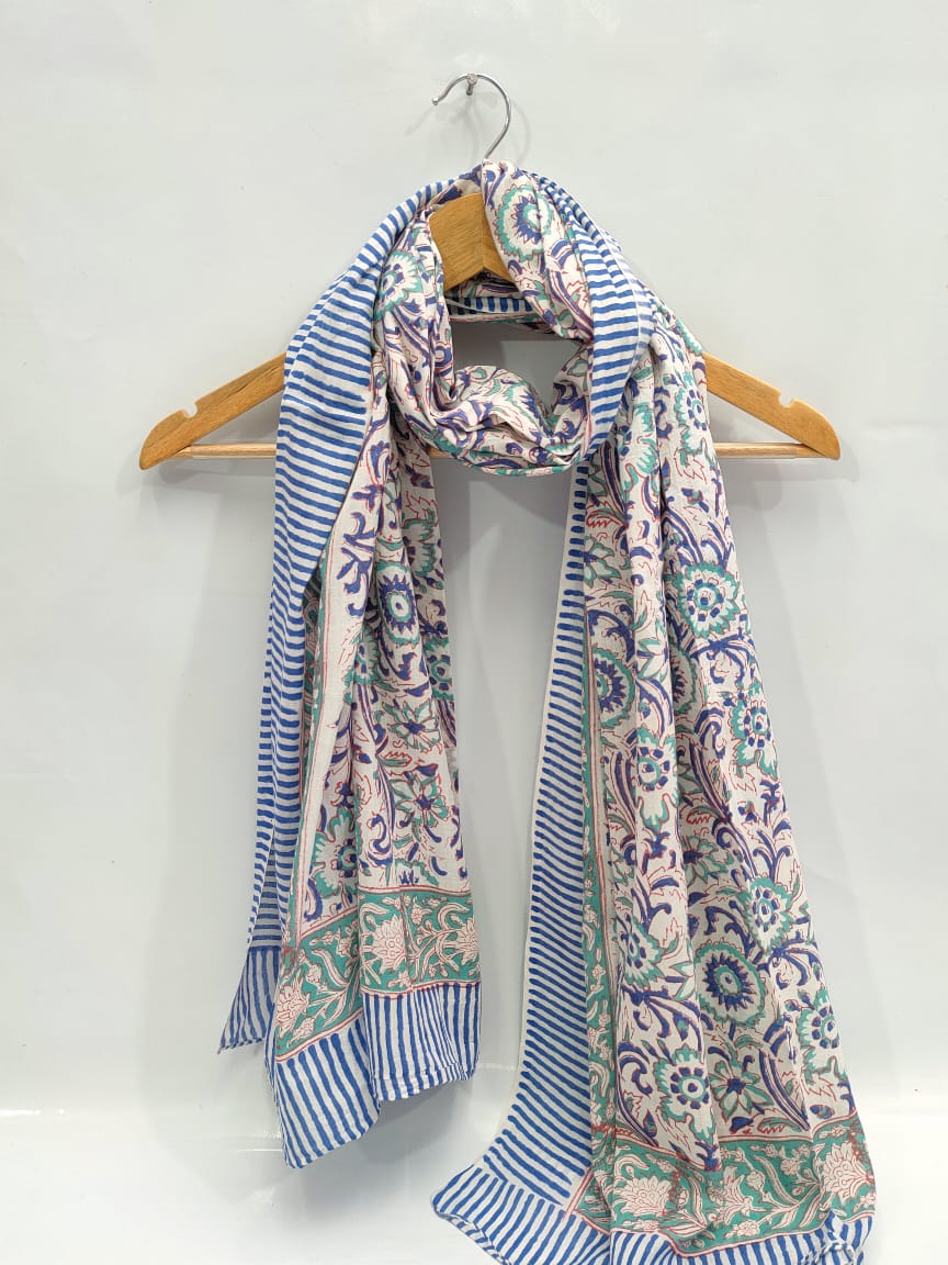mul cotton dupatta stole hand block printed