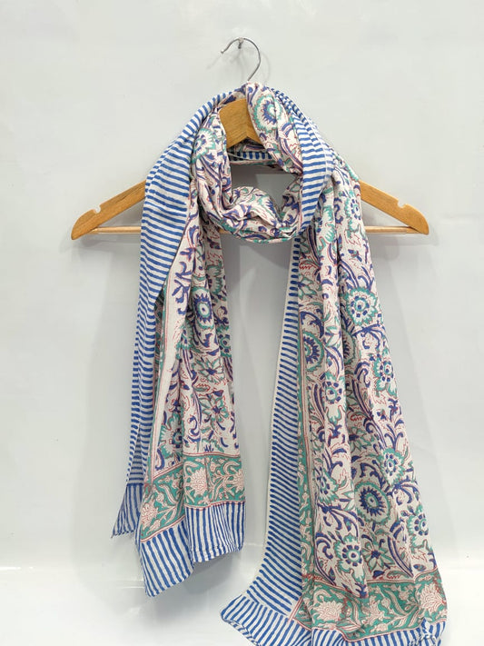 mul cotton dupatta stole hand block printed