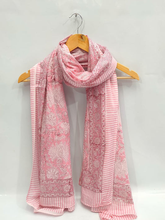 mul cotton dupatta stole hand block printed