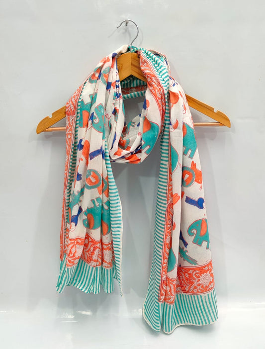 mul cotton dupatta stole hand block printed