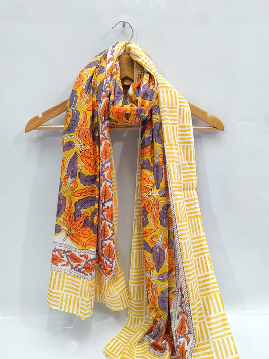 mul cotton dupatta stole hand block printed