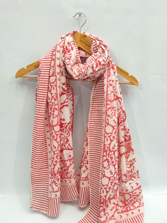 mul cotton dupatta stole hand block printed