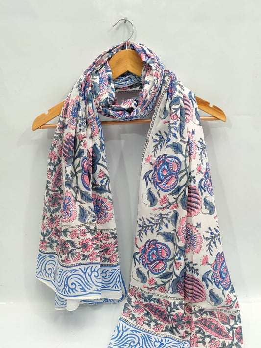 mul cotton dupatta stole hand block printed