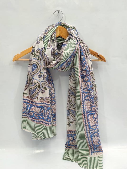 mul cotton dupatta stole hand block printed