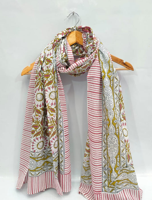 mul cotton dupatta stole hand block printed