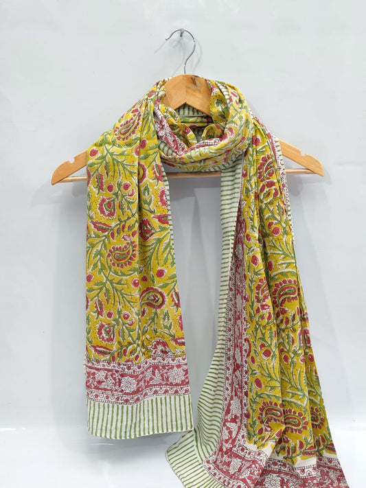 mul cotton dupatta stole hand block printed