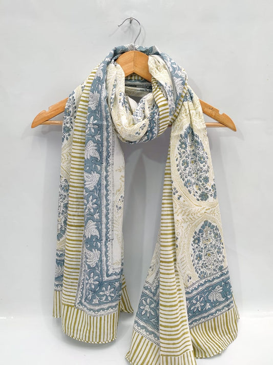 mul cotton dupatta stole hand block printed