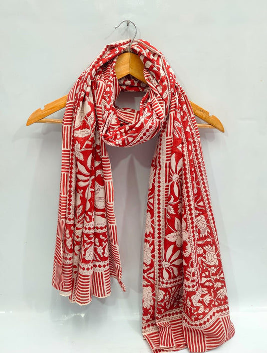 mul cotton dupatta stole hand block printed