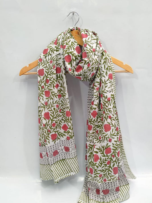 mul cotton dupatta stole hand block printed