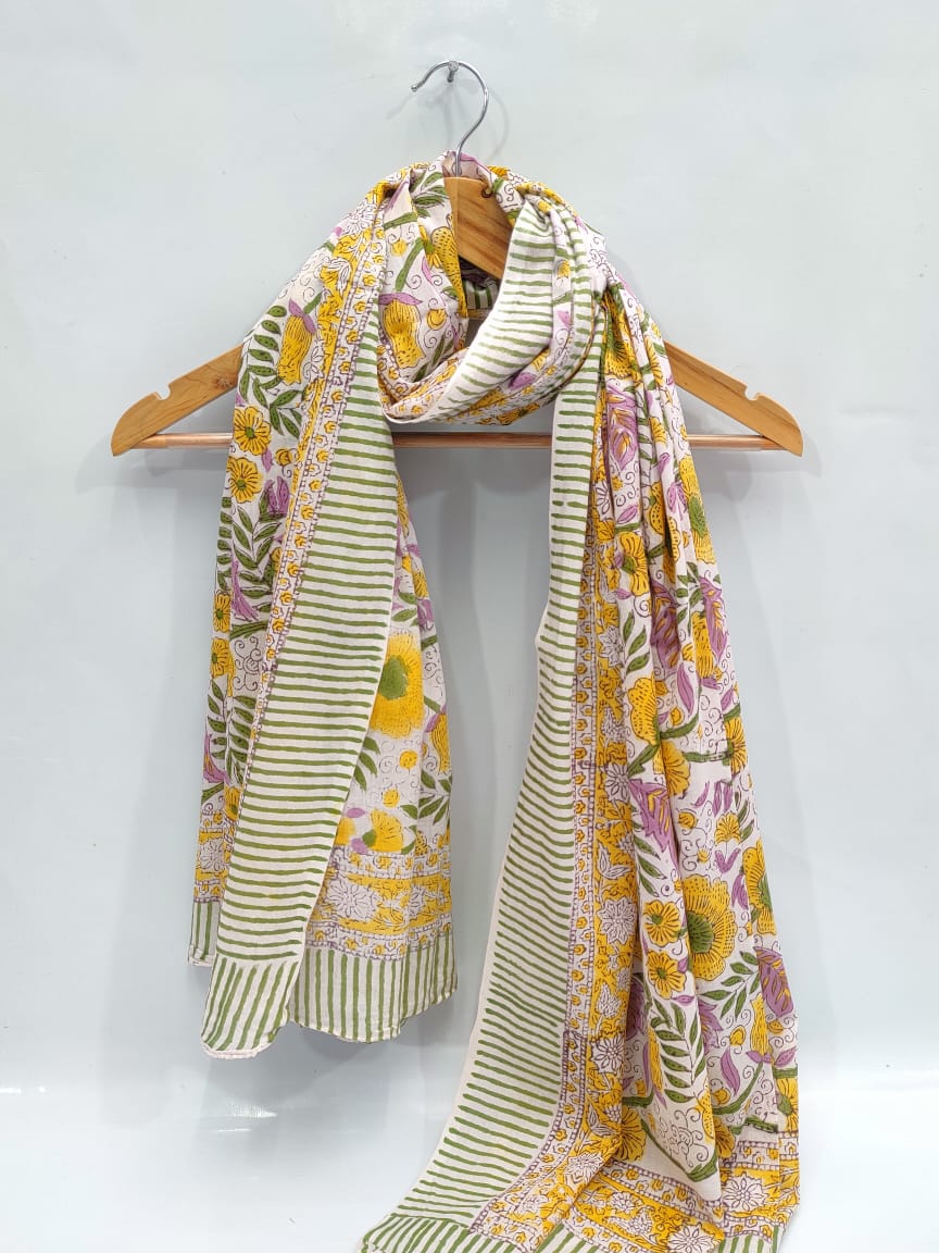 mul cotton dupatta stole hand block printed