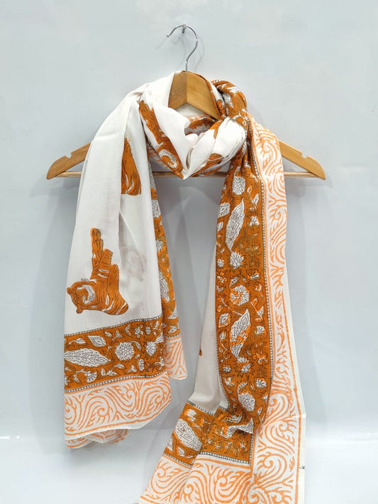 mul cotton dupatta stole hand block printed
